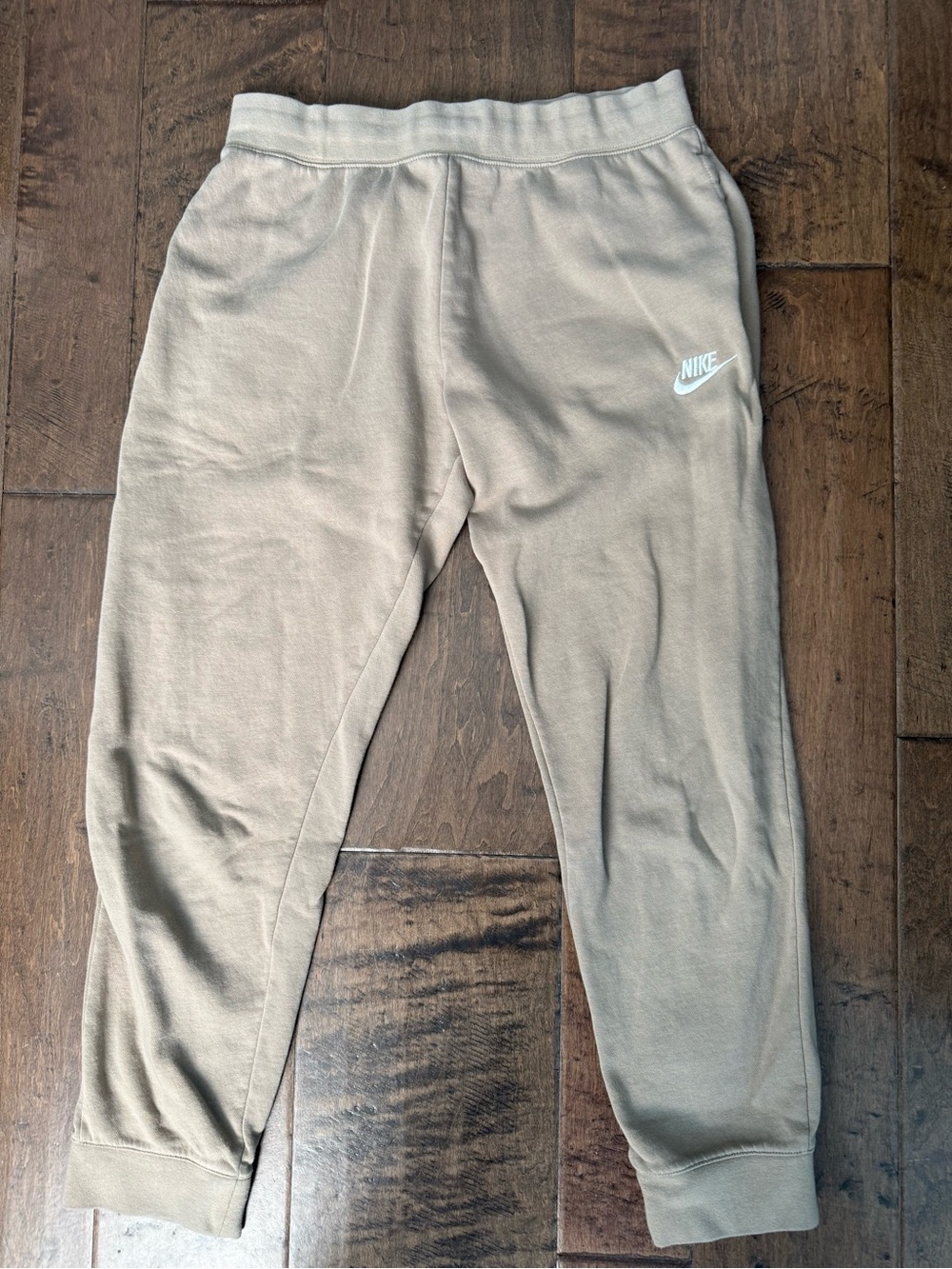 Nike Tan Track Joggers with White Swoosh athletic lounge